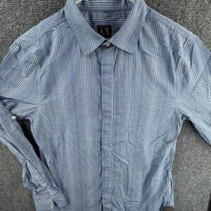 Armani Exchange Hidden Buttons Button Up Shirt Long Sleeve Blue Medium Slim Fit